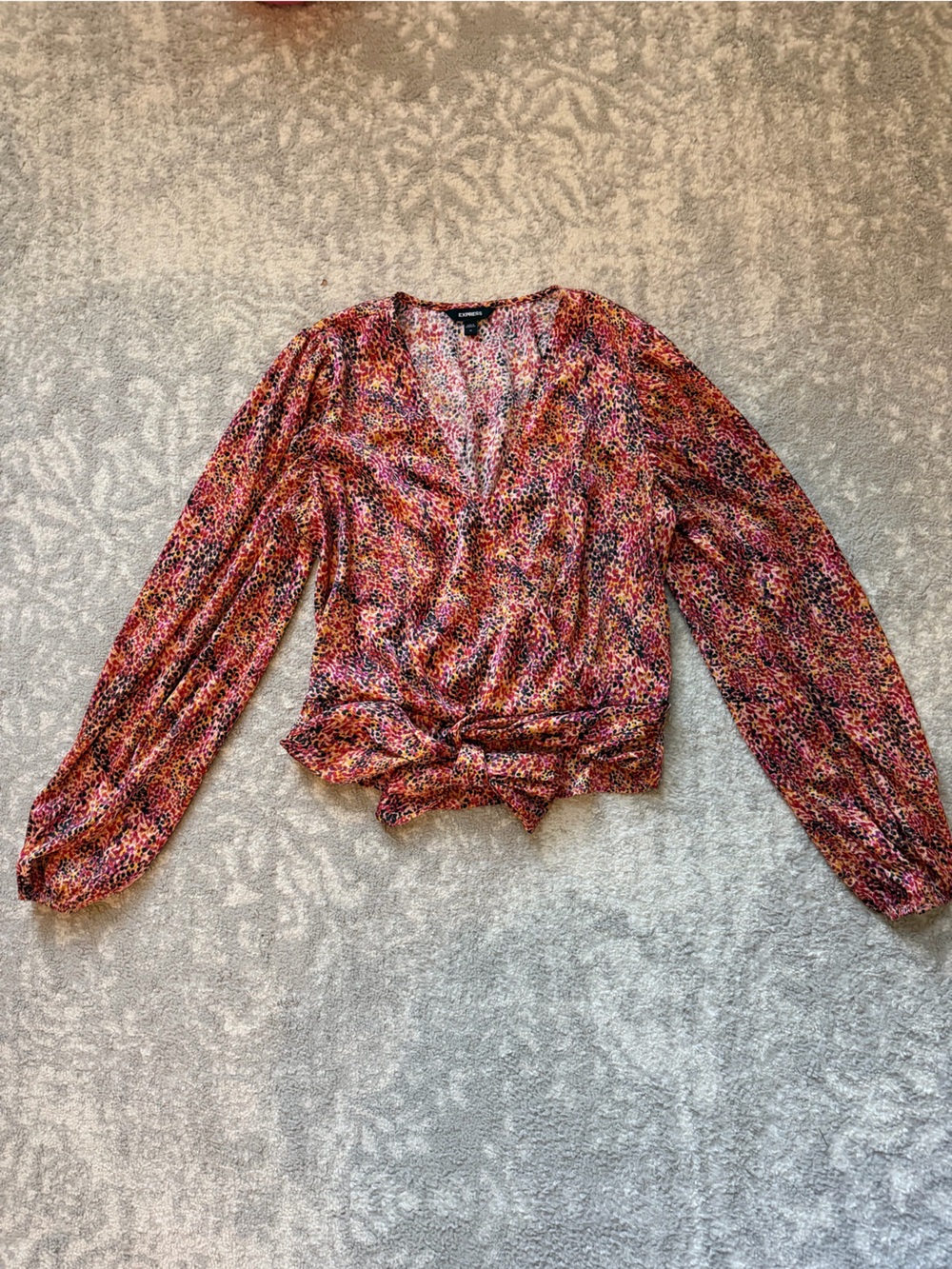 Express Multicolor Printed wrap puff Long Sleeve Blouse - size medium